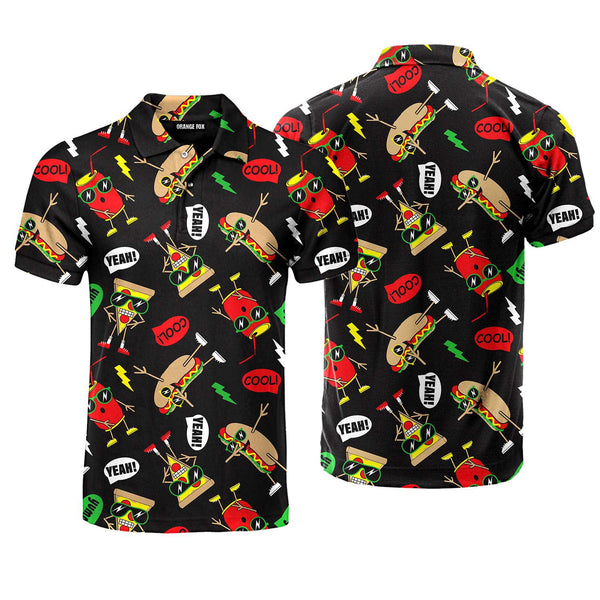 Funny Hot Dog Slice Pizza Polo Shirt For Men