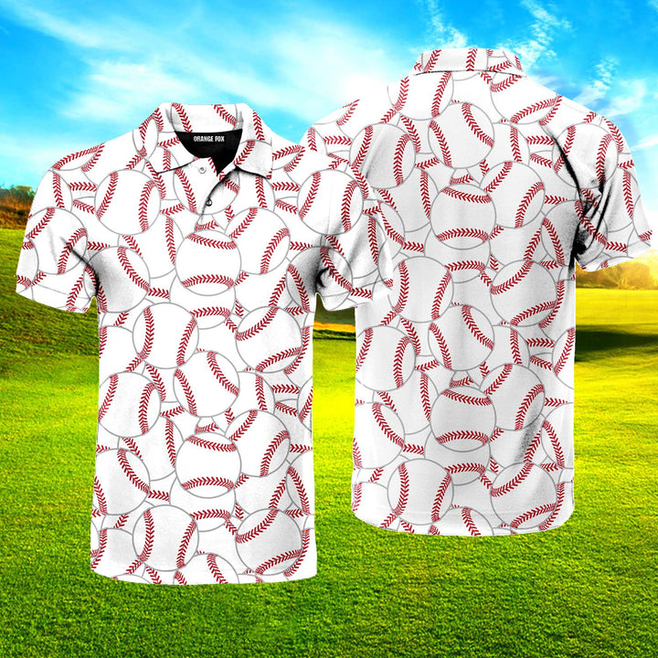 White Tennis Ball Pattern Polo Shirt For Men