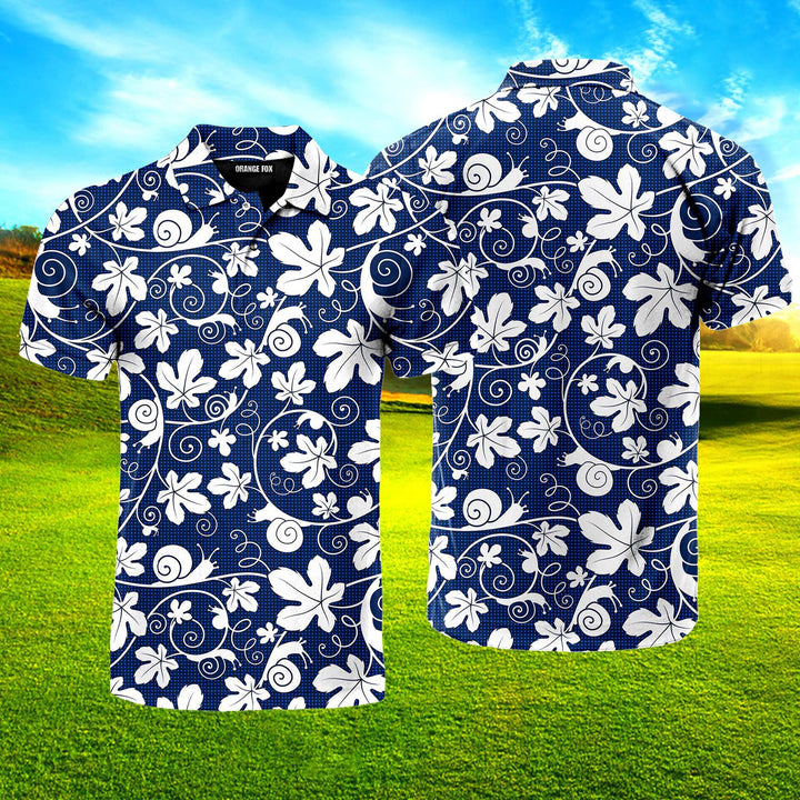 Snails On The Vine White Blue Floral Polo Shirt For Men