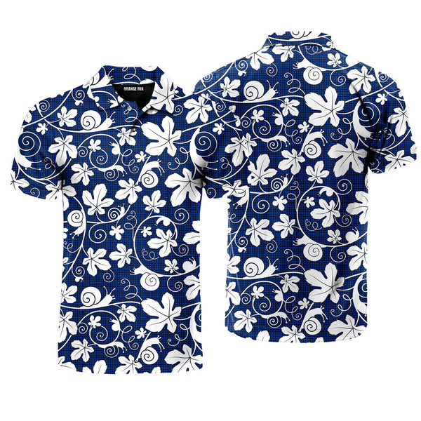 Snails On The Vine White Blue Floral Polo Shirt For Men