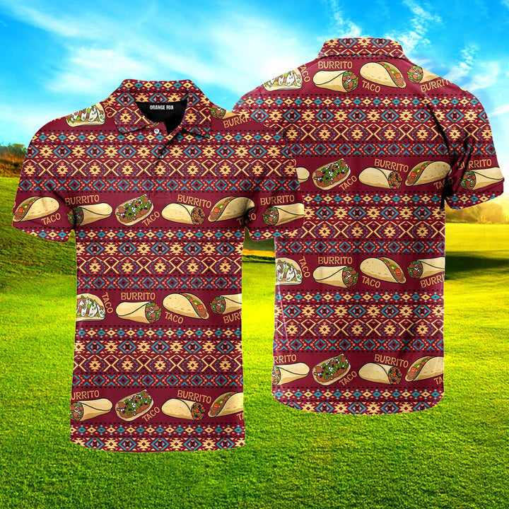 Taco And Burrito Mexican Pattern Polo Shirt For Men