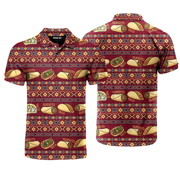 Taco And Burrito Mexican Pattern Polo Shirt For Men