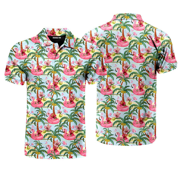 Pink Flamingos Summer Tropical Polo Shirt For Men