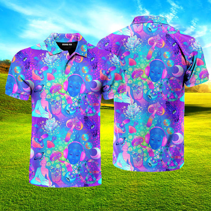 Trippy Hippie Neon Mushroom Polo Shirt For Men