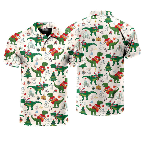 Dinosaur Rex Christmas In July Polo Shirt For Men