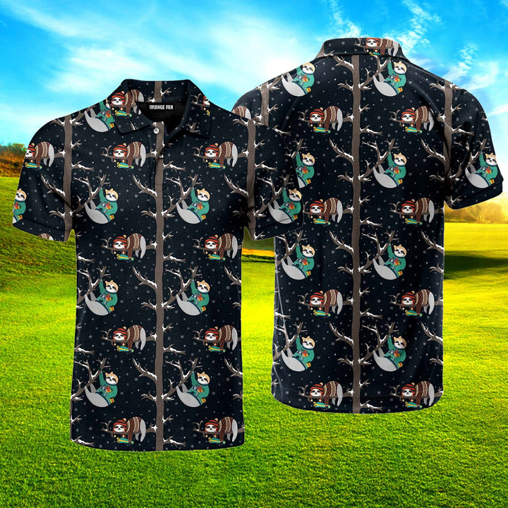 Funny Baby Sloths Sleeping On The Tree Polo Shirt For Men