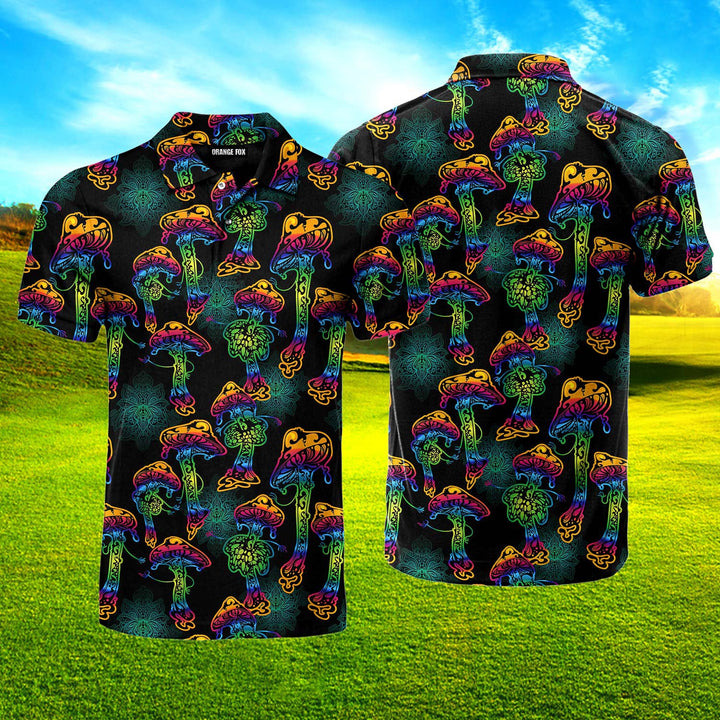 Magic Psychedelic Neon Mushroom Polo Shirt For Men