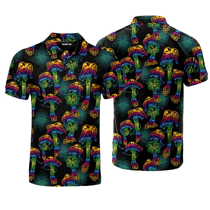 Magic Psychedelic Neon Mushroom Polo Shirt For Men