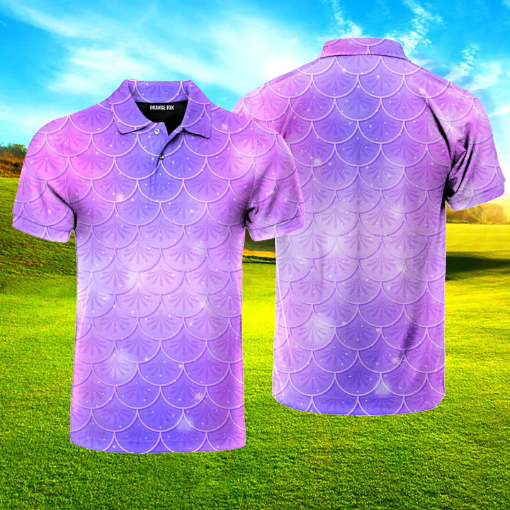 Pastel Violet Mermaid Scale Polo Shirt For Men