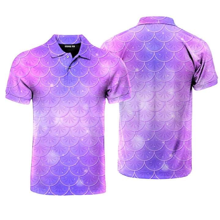 Pastel Violet Mermaid Scale Polo Shirt For Men