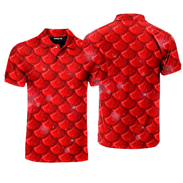 Red Mermaid Scales Polo Shirt For Men