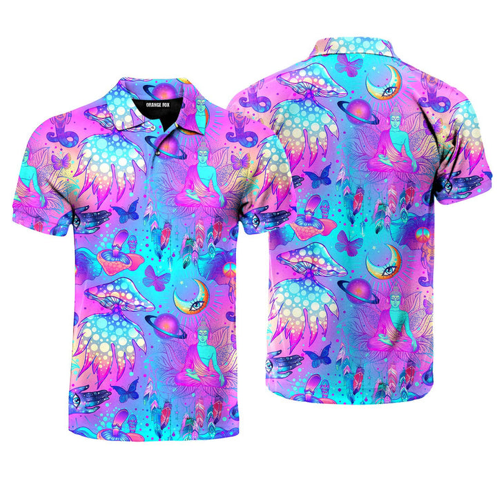 Trippy Hippie Mushrooms Neon Peace Polo Shirt For Men
