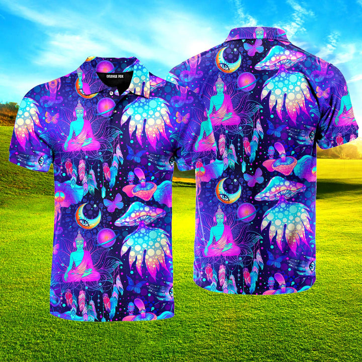 Neon Trippy Hippie Mushrooms Polo Shirt For Men