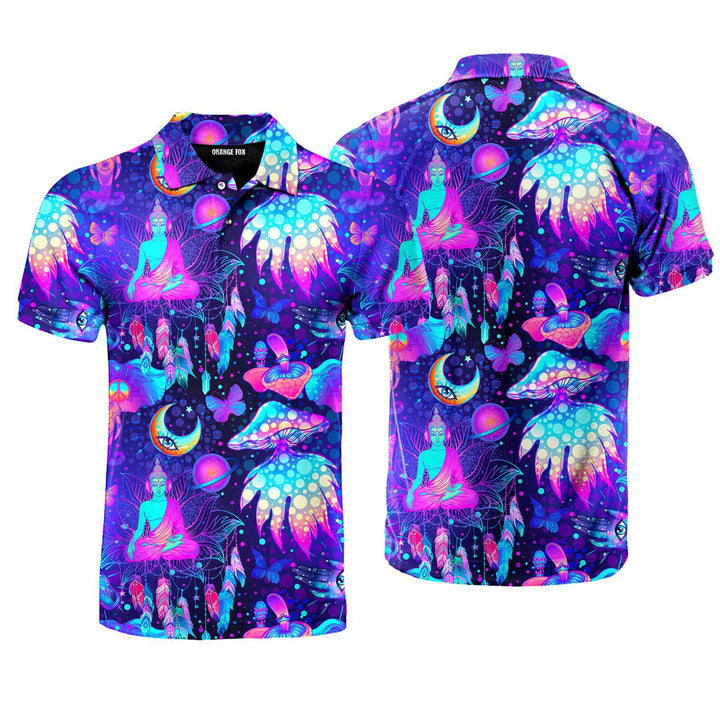 Neon Trippy Hippie Mushrooms Polo Shirt For Men