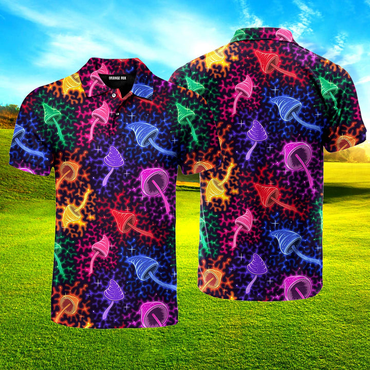 Neon Colorful Mushroom Polo Shirt For Men