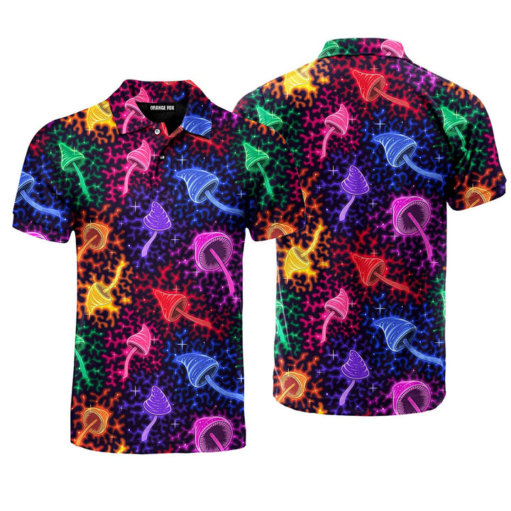 Neon Colorful Mushroom Polo Shirt For Men