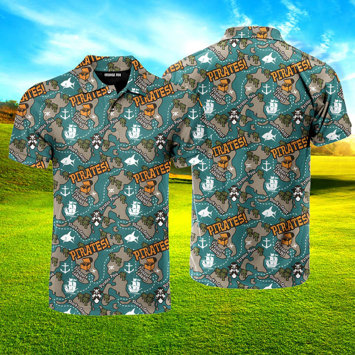 Pirates Treasure Island Seamless Polo Shirt For Men