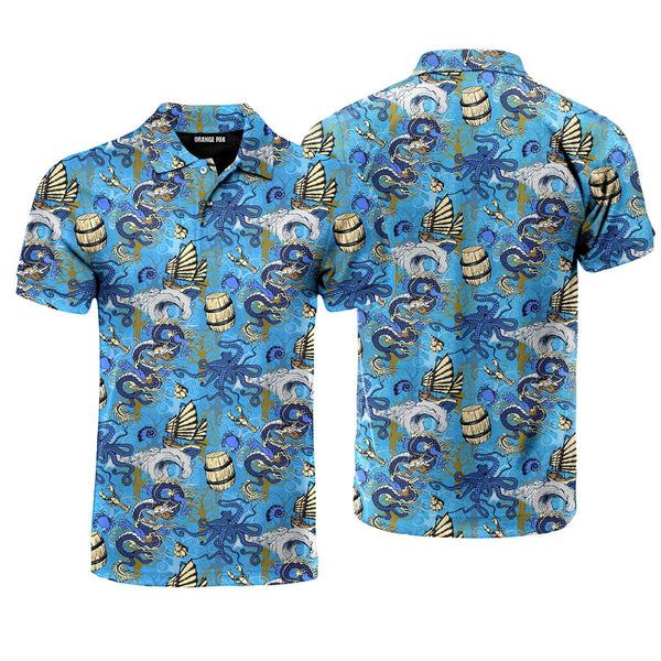 Asian Dragon, Octopus And Sea Voyages Polo Shirt For Men