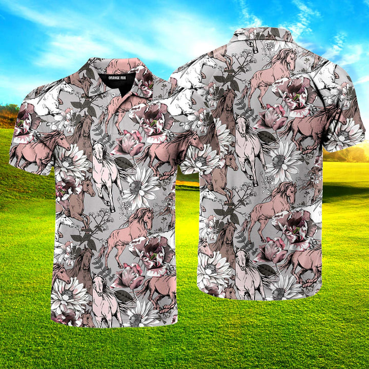 Floral Horses Polo Shirt For Men PO3683
