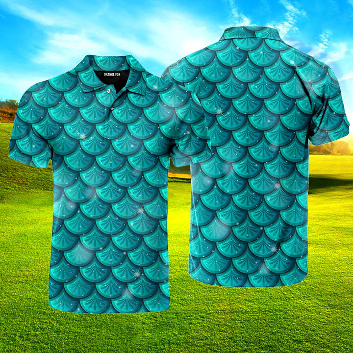 Green Mermaid Scales Polo Shirt For Men