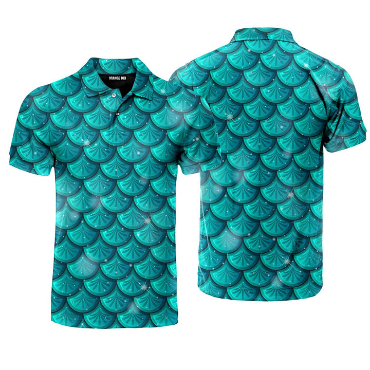 Green Mermaid Scales Polo Shirt For Men