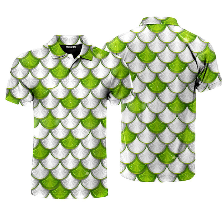 Green And White Mermaid Scales Polo Shirt For Men