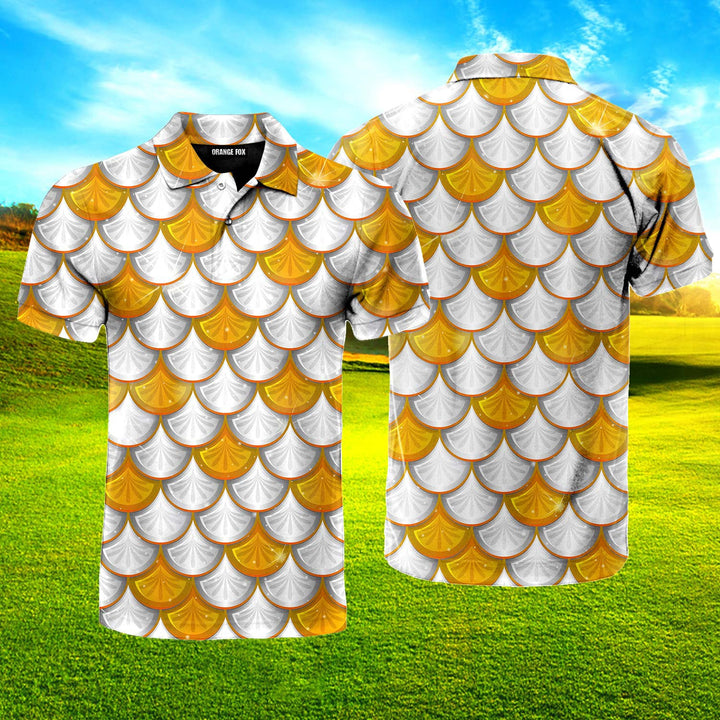 Yellow & White Mermaid Scales Polo Shirt For Men