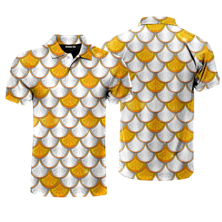 Yellow & White Mermaid Scales Polo Shirt For Men