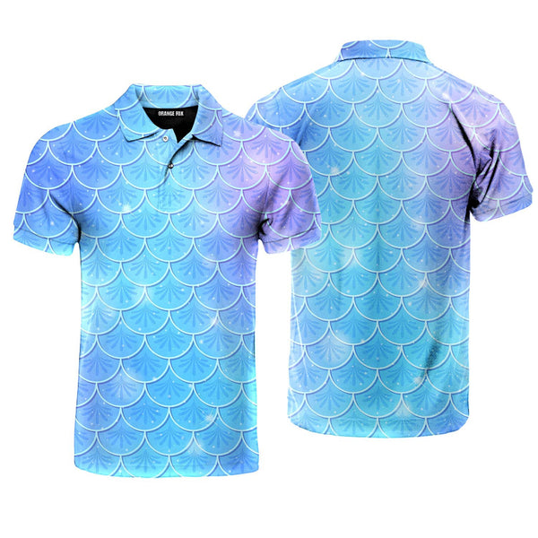 Blue Holographic Mermaid Scales Polo Shirt For Men