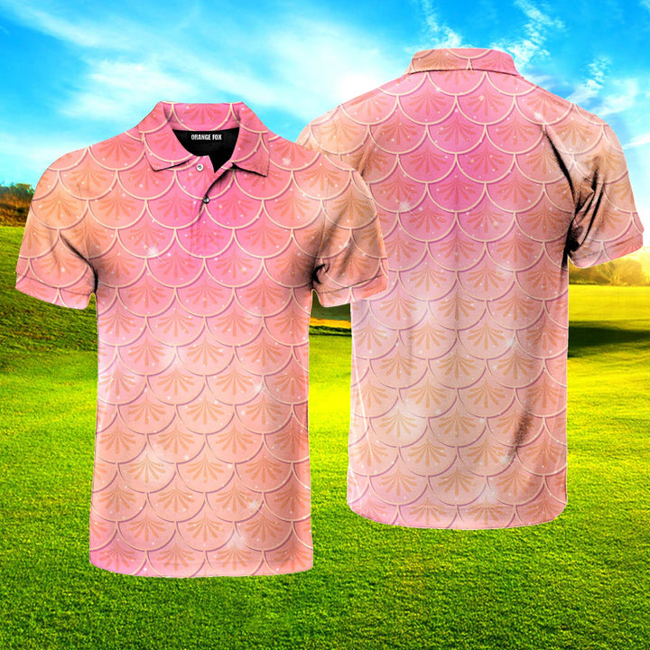 Pale Pink And Yellow Mermaid Scales Polo Shirt For Men