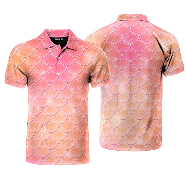 Pale Pink And Yellow Mermaid Scales Polo Shirt For Men