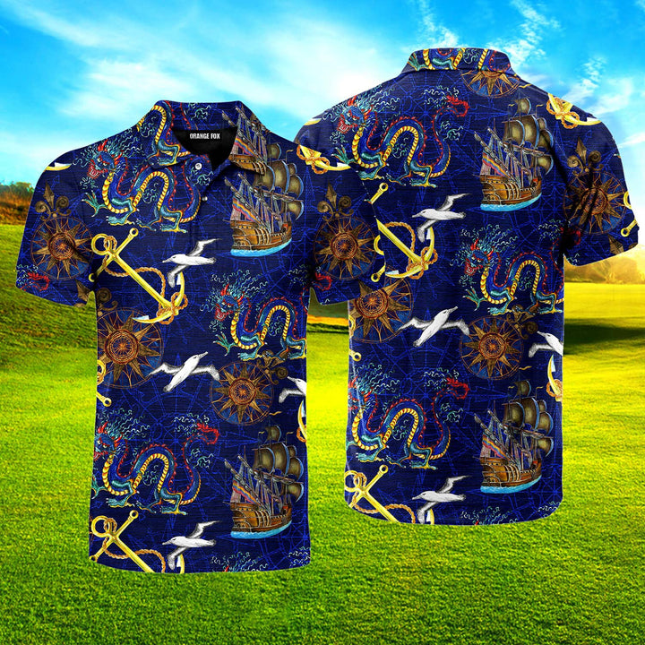 Dragons Pirates Pattern Polo Shirt For Men