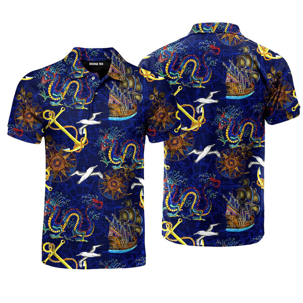 Dragons Pirates Pattern Polo Shirt For Men