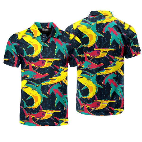 Colorful Hammerhead Shark Polo Shirt For Men