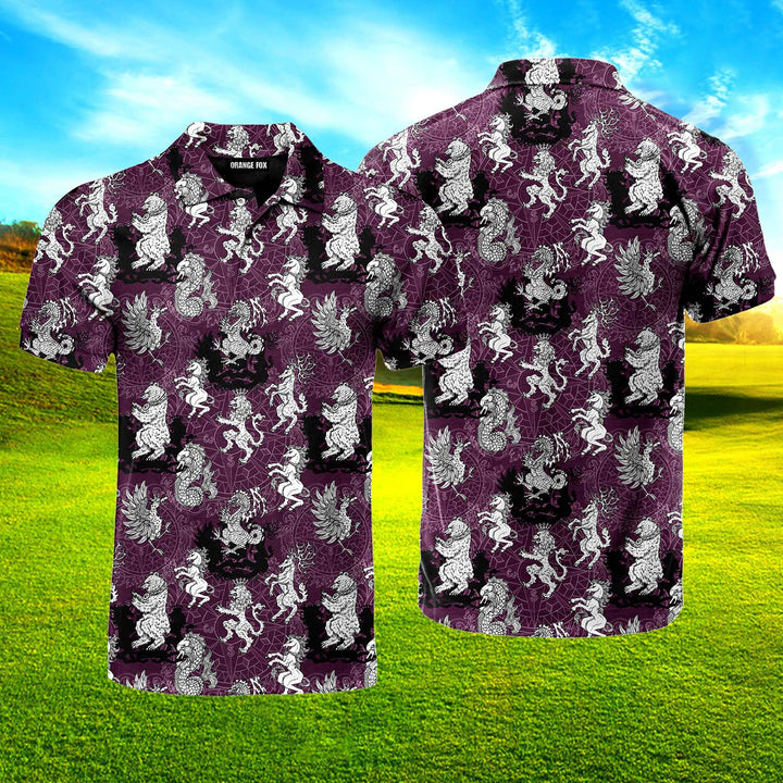 Heradlic Horse Lion And Eagle Aloha Polo Shirt For Men