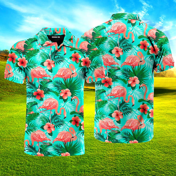 Pink Flamingos Exotic Birds Tropical Polo Shirt For Men