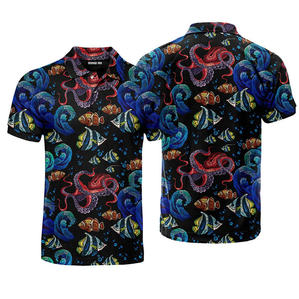 Octopus Sea Wave Tropical Fishes Pattern Polo Shirt For Men