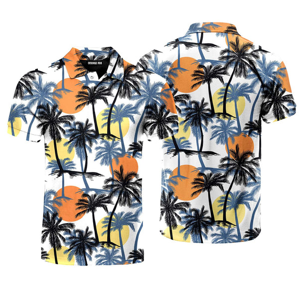 Retro Sunset Palm Trees Tropical Pattern Polo Shirt For Men