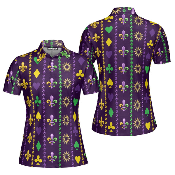 Mardi Gras Beads Purple Polo Shirt For Women