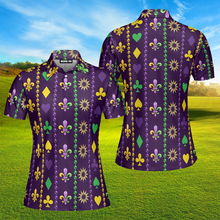 Mardi Gras Beads Purple Polo Shirt For Women