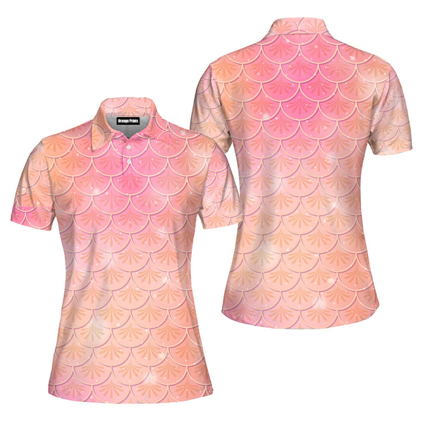 Pale Pink And Yellow Mermaid Scales Polo Shirt For Women