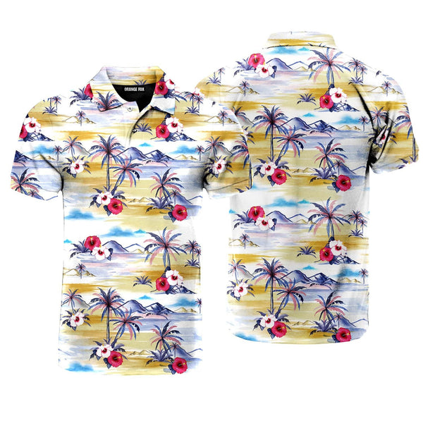 Palm Tree Island Tropical Beach Polo Shirt For Men