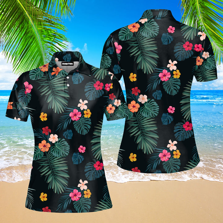 Palm Tree Tropical Polo Shirt For Women