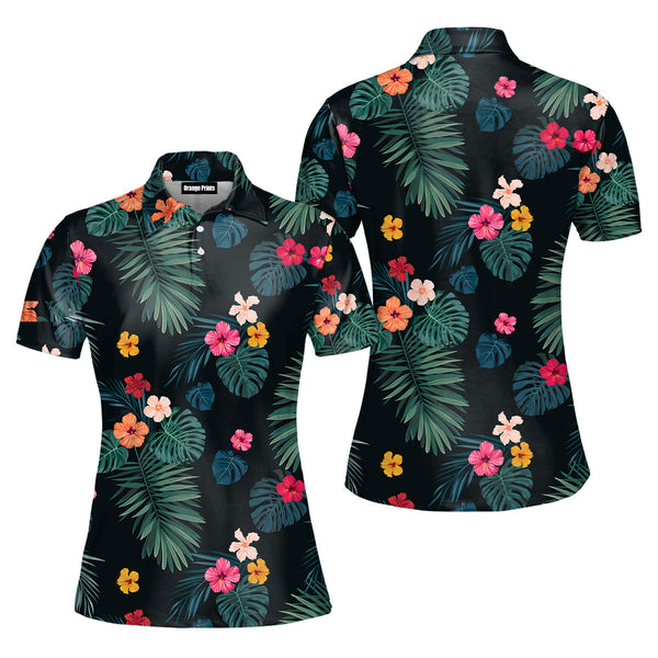 Palm Tree Tropical Polo Shirt For Women