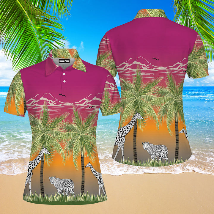 Palm Trees Tropical Polo Shirt For Women