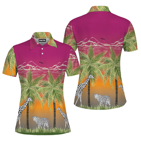 Palm Trees Tropical Polo Shirt For Women