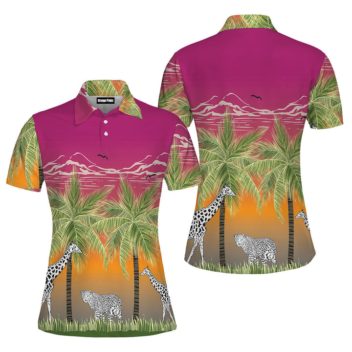 Palm Trees Tropical Polo Shirt For Women