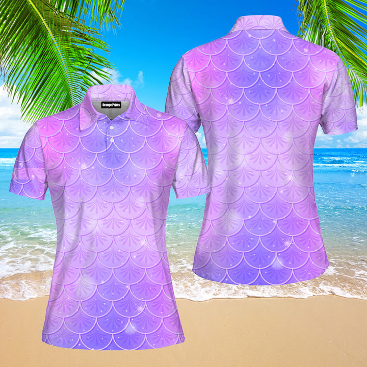 Pastel Violet Mermaid Scale Polo Shirt For Women