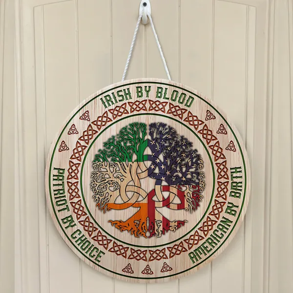 Patrick’s Day Irish By Blood Patriot By Choice American By Birth Sample Round Wood Sign | Home Decoration | Waterproof | WS1090-Colorful-Gerbera Prints.