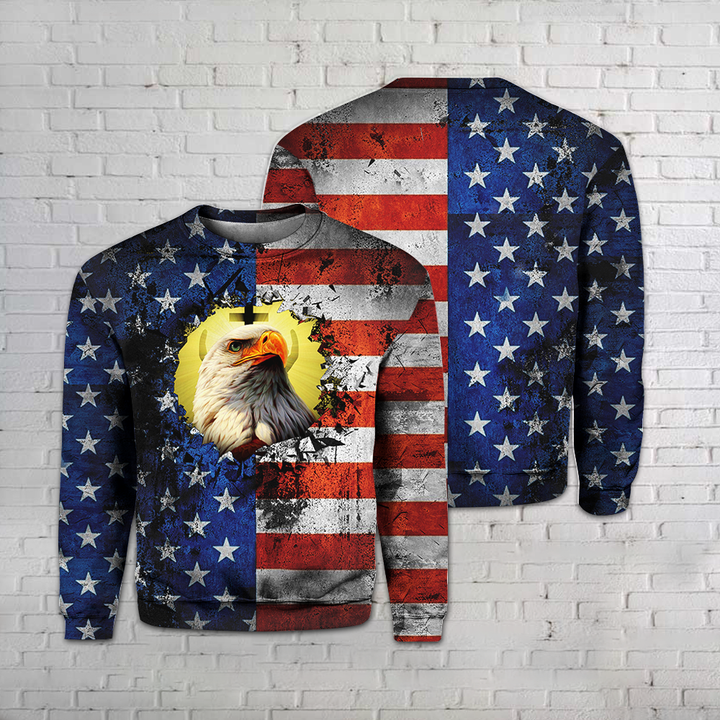 Patriotic Bald Eagle American 3D All Over Print | Unisex | Adult | HP1440-Crewneck Sweatshirt-Gerbera Prints.
